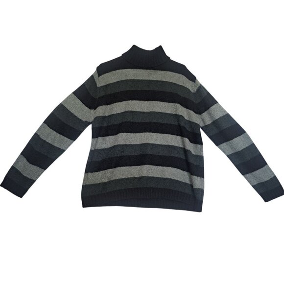 Carolyn Taylor Essentials Womens L Gray Black Striped Mock Neck Sweater - Picture 1 of 6